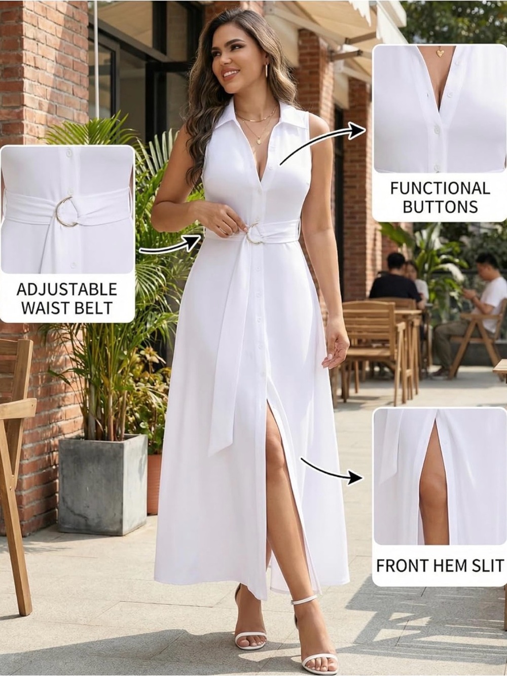 Sleeveless White Shirt Maxi Dress with Adjustable Belt NWOT